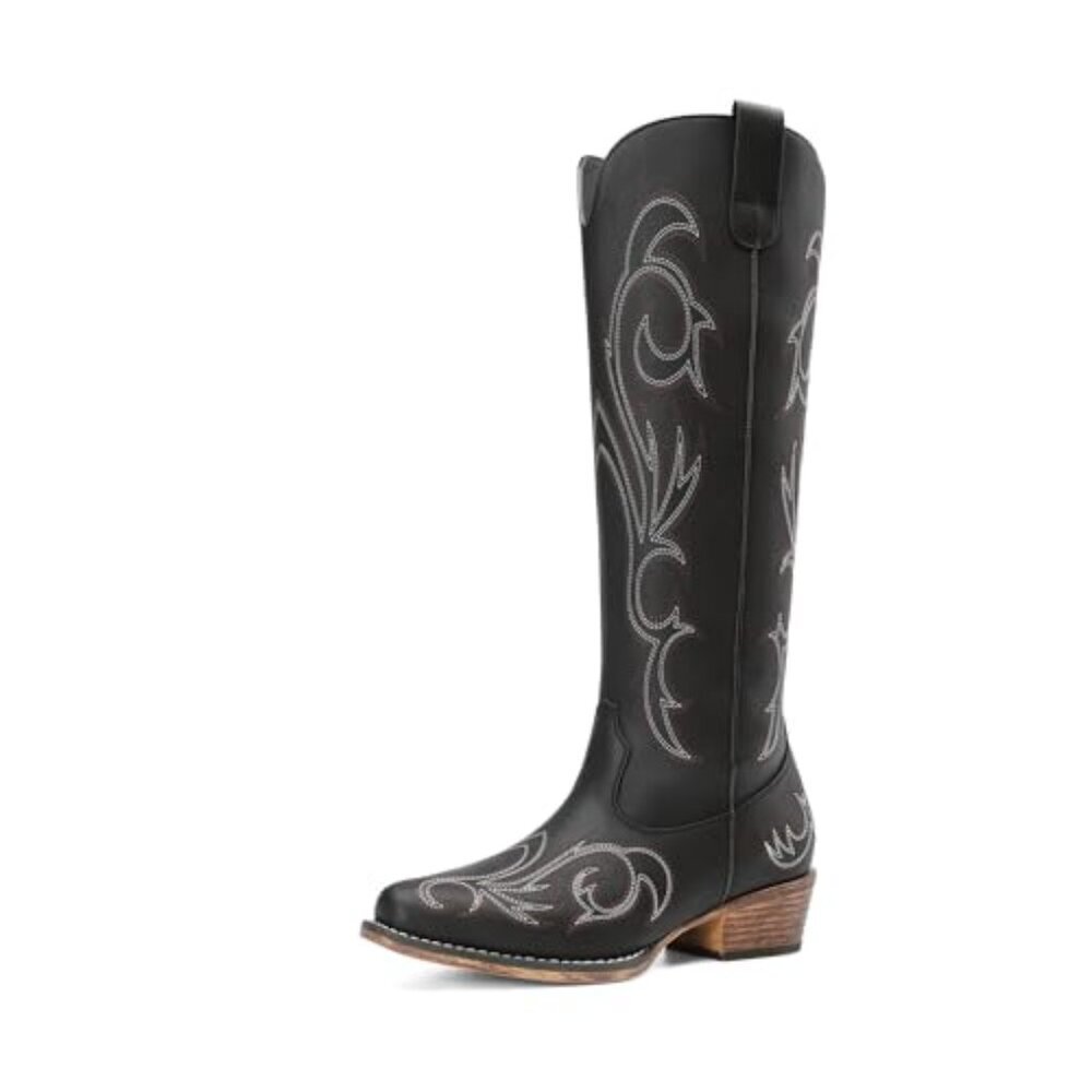 Women's Knee High Western Boots with Embroidery 1.6-Inch Heel - Picture 2 of 8